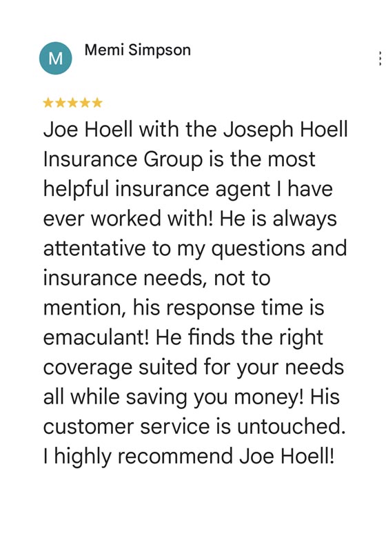 Five star google review for insurance company the most helpful insurance agent I've ever worked with he finds the best coverage and suits your needs highly recommended