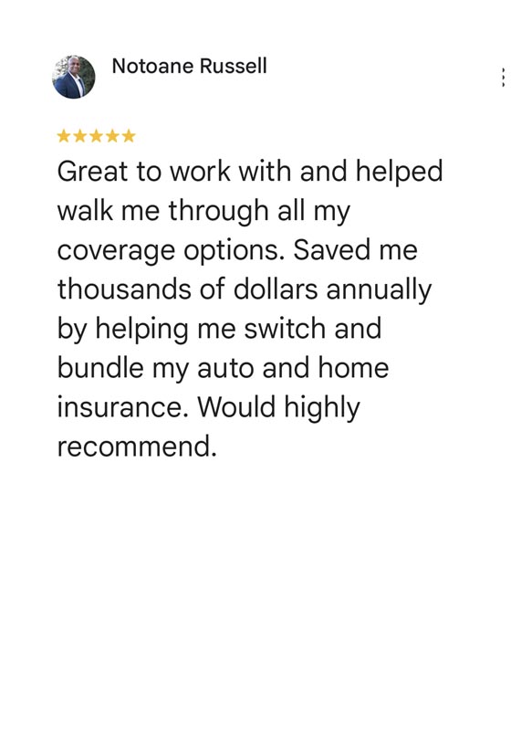 Five star customer review for insurance agency save me thousands of dollars per year and bundle my auto and home insurance highly recommended