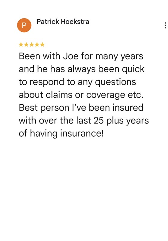 Positive customer service review been with them for many years best person I've ever bought insurance from in 25 years